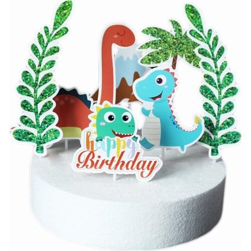 Cute Jungle Dinosaur Cake Topper Set Happy Birthday Cake Topper Dinosaur Boy Cake Decorating Tools Baby Shower Party Supplies