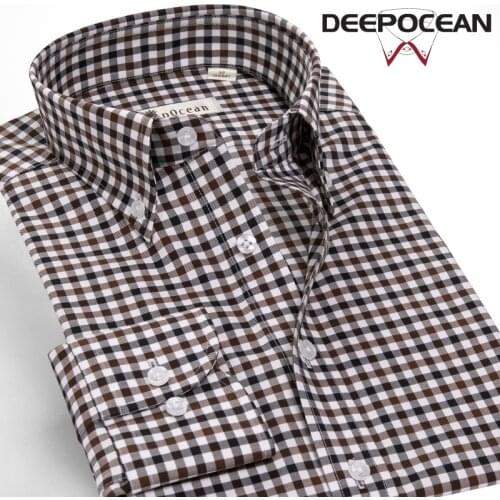DEEPOCEAN Mens Classic Cotton Plaid Shirt Long Sleeve Korean Slim Casual