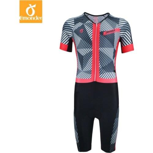 EMONDER Triathlon Suit Men Pro Team Cycling Clothing Skinsuit Jumpsuit Bike Jersey Sets Sport for Running Swimming Ropa Ciclismo