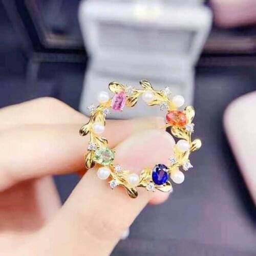 Fine Natural Color Sapphire Garland Brooch S925 Sterling Silver Fashion Charming Weddings Jewelry for Women MeiBaPJFS