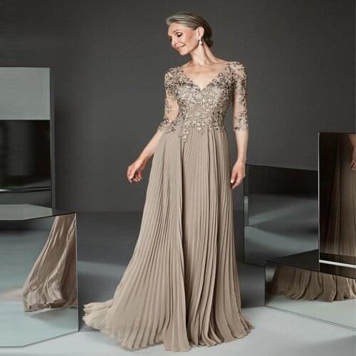 Cheap Brown Mother Of The Bride Dresses V Neck Rustic Formal Floor Length Half Sleeves Wedding ажурное свадебное платье 2021