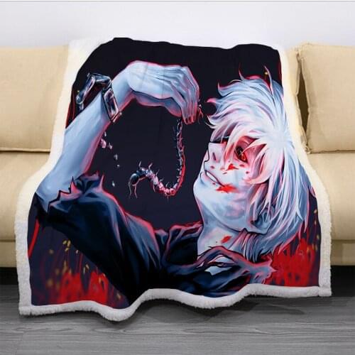 Tokyo Ghoul Cartoon Funny Character Blanket 3D Print Sherpa Blanket on Bed Home Textiles Dreamlike Style 05