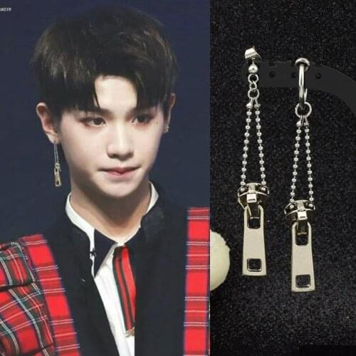 Punk Earrings Men Korean Boys Guy Stainless Steel Zipper Tassel Unisex Stud Earring Women Rock Hip Hop Grunge Punk Ear Clip Gift