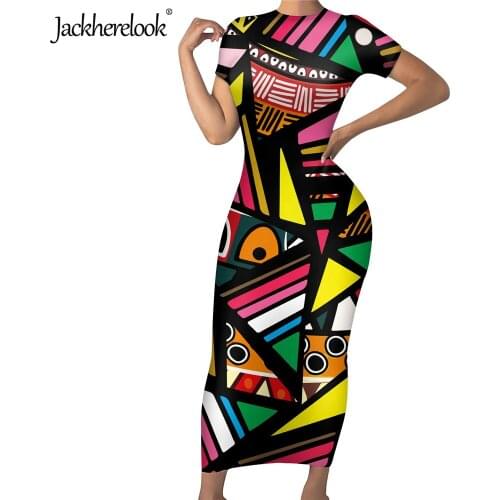 Jackherelook Womens Fashion Short Sleeve Pencil Dress African Tribal Print Bodycon Dresses for Girls Elegant Party Vestidos