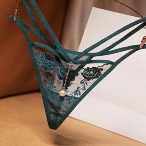 Sexy Ladies Lingerie Cute Cross Fine Band Panties Transparent Beading Temptation Low Waist Thongs Women Underwear