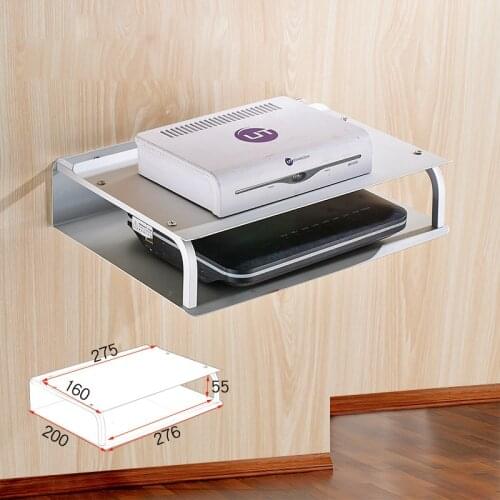 Silver Aluminium Wifi Router Shelf Storage Box Cable Power Plus Wire Bracket Wall Mounted Hanging TV Set Organizer Container