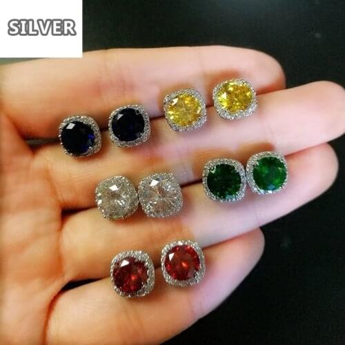 5Colors Square Shape Earring for Women Silver Color 8mm Cubic Zircon Crystal Stud Earing Austrian crystal gemstone Women Jewelry