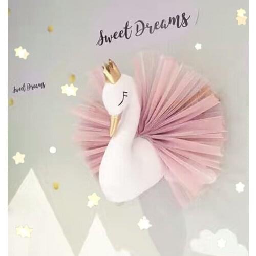 Cute 3D Swan Wall Hanging Nursery Animal Heads Wall Mount Decoration Kids Room Swan Stuffed Toys Baby Girls Bedroom Accessories