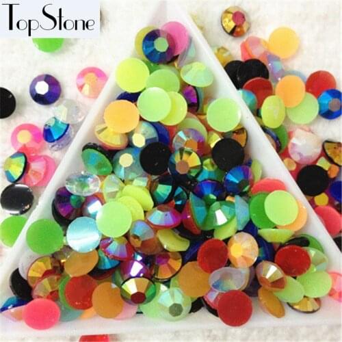 TopStone JELLY AB Colors Resin Epoxy Flatback Stone Beads 14 Factes Machine Cut Nail Art Gems Size 3mm 4mm 5mm 6mm