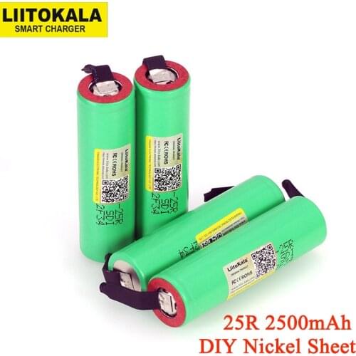LiitoKala 3,7 V 18650 2500mAh battery INR1865025R 3,6 V discharge 20A dedicated power battery + DIY nickel sheet
