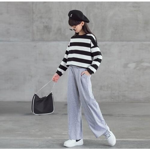 10 12 years Girls Spring Autumn Clothes Set Long Sleeve Causal Stripe Tops and Pants Two-Piece Suits