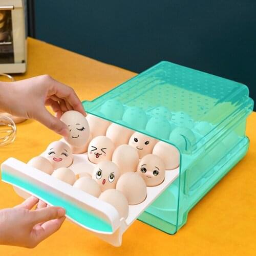 Egg Storage Box Refrigerator Fresh-Keeping Drawer Egg Box Double-Layer 40-Compartment Transparent Egg Tray Organizer