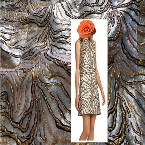 SASKIA 1Meter Stripe Jacquard Brocade Fabric For Sewing Yarn Dyed Cloth Patchwork Fabrics Gold Silver Metallic Dress Fabric Diy