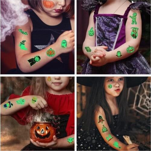 10pcs Halloween Tattoo Stickers Luminous Child Kid Temporary Fake Tattoos Glow Paste on Face Arm Leg for Children Body Sticker