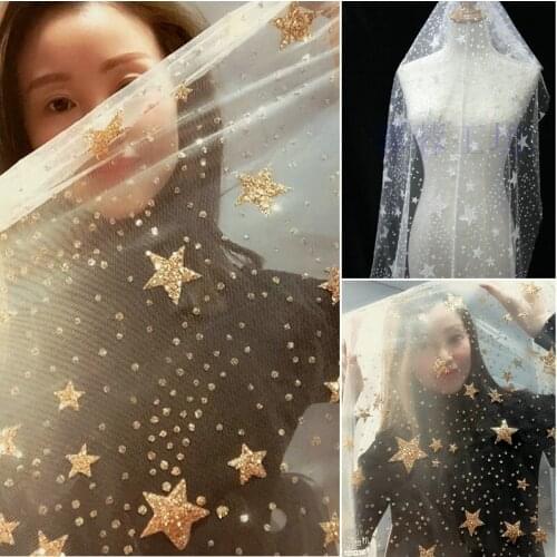 1Y/Lot Star Glitter Bronzed Mesh Sequins Fabric For Wedding Dress Photography Background Materail