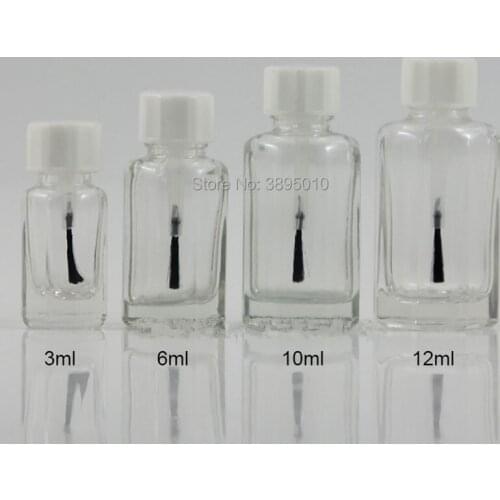 3ml 6ml 10ml 12ml Empty Clear Glass Nail Polish Bottle For Nail Art With Brush Cap F1024