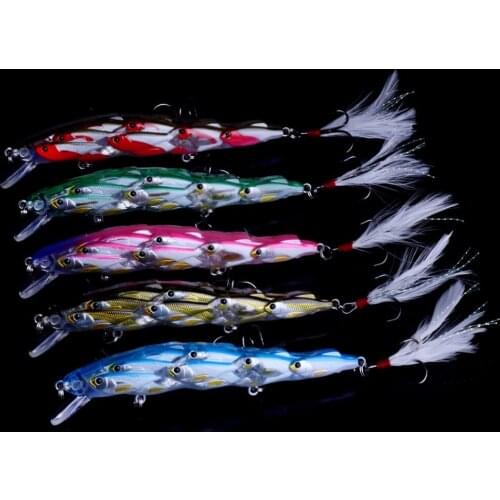 5Pcs Minnow Fishing Lure Hard Baits 11.5cm 15.5g Swimbait Sea Fishing Crankbait Wobbler With Feather Hook
