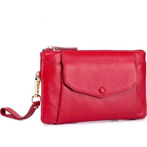 8PCS / LOT Simple Ultra-thin Long Genuine Leather Women Wallet Phone Pouch Coin Purse