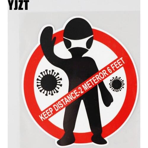 YJZT 11.6CM×12.8CM Decal Please Keep Distance Logo PVC Car Sticker 12C-0744