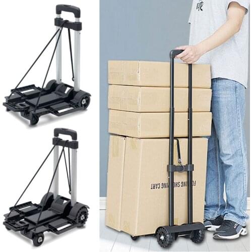 Black Folding Luggage Cart Light Aluminum Collapsible Portable Fold Up Dolly Hand Truck for Travel Moving and Office Use