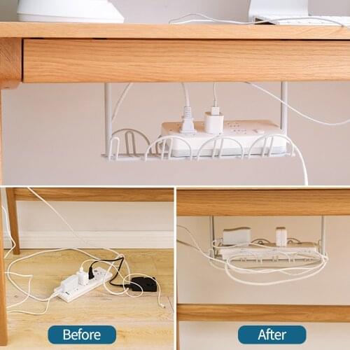 Double-sided Shelf Adhesive Strong Hanging Basket Socket Storage Rack Plug Holder Under Table Power Cable Wire Organizer