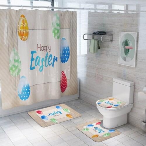 Happy Easter Eggs Prints Shower Curtains Bathroom Curtain Set Pedestal Rug Lid Toilet Cover Bath Mat Set Home Decoration