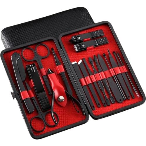 Francheska 18 Pieces Nail Tools Nail Clippers Finger Toe Scissor Set Black Pedicure Knife Beauty Tweezers Nail Manicure Tools