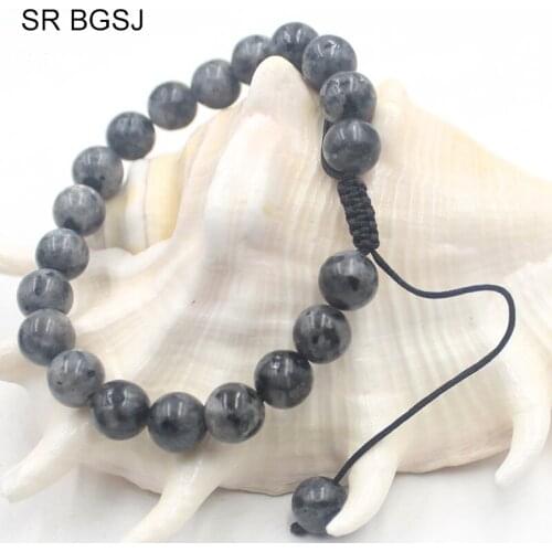Free Shipping 6mm 8mm 10mm Women Jewelry Gem Stone Round Larvikite Adjustable Yoga Nice Bracelet 7" 7.5" 8"