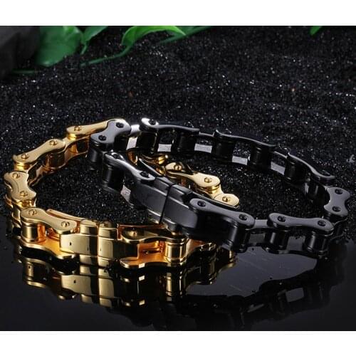 Sporty Hot Sale Stainless Steel Gold/Black Tone Classic Bicycle Link Chain Fashion Mens Boys Bracelet Bangle 9.05"(23cm) ,10mm
