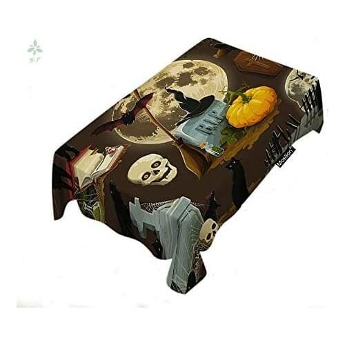 Halloween Design Pattern Vintage Pumpkin Cat Spider Cobweb Skull Witch Hat Bat Tablecloth For Family Dinner Special Occasions