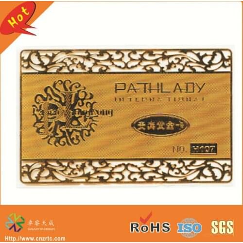 Custom size steel plated gold outline cutting out gold metal membership card