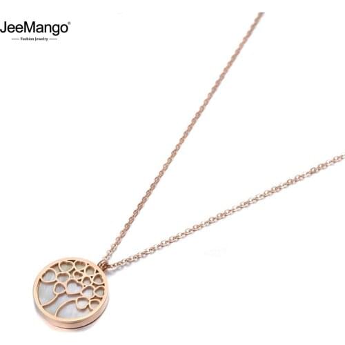 JeeMango Original Design Stainless Steel White Shell Tree Pendant Necklace Jewelry Trendy Chain Necklace For Women Girls JN19118