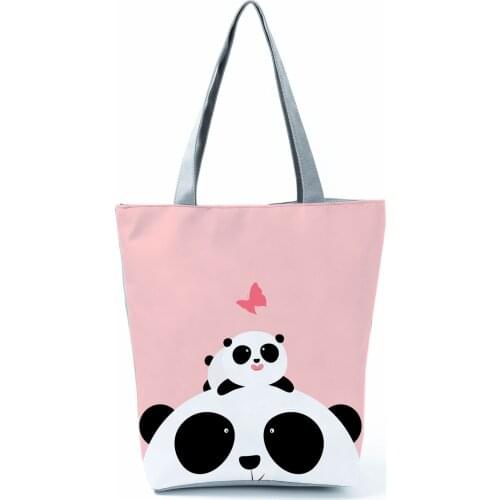 Chinese Shoulder Bags Lovely Panda Printed Handbags Animal Pretty Womens Bag Practical Shopping Bag Eco High Capacity Beach Bag