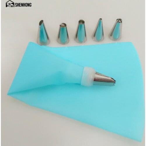 8 PCS/Set Silicone Icing Piping Tip Cream Pastry Bag+ 6 Stainless Steel Nozzle Set DIY Cake Decorating Cake Tools with Free Gift