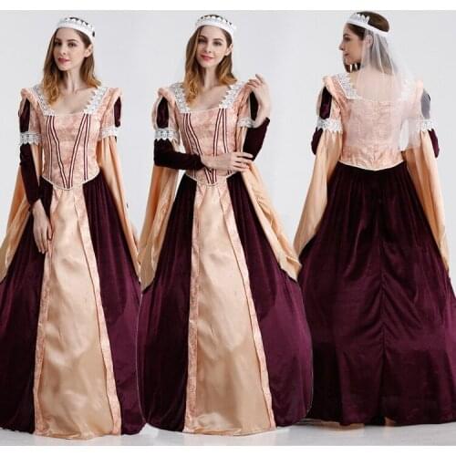 Halloween Queen Costume Medieval European Retro Court Princess Dress Cospaly