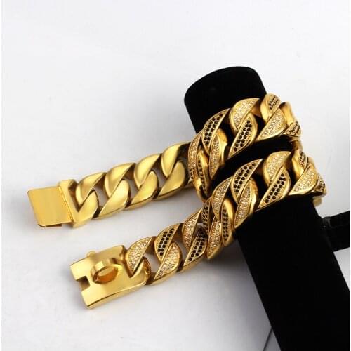 Casting Cuban Chain Stainless Steel Strong Dog Choker Collar Pet Necklace Gold Color for Pit Bull, Mastiff, Bulldog, Big Breed