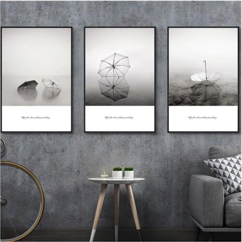 Minimalist Modern Black and White Wall Art Pictures Umbrella Poster Canvas Painting Contracted Style for Living Room Home Decor