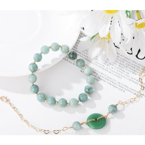 Fashion Double Layers Green Natural Crystal Jade Beads Gold Plated Strand Bracelets Women Handmade Jewelry Accessories YBR302