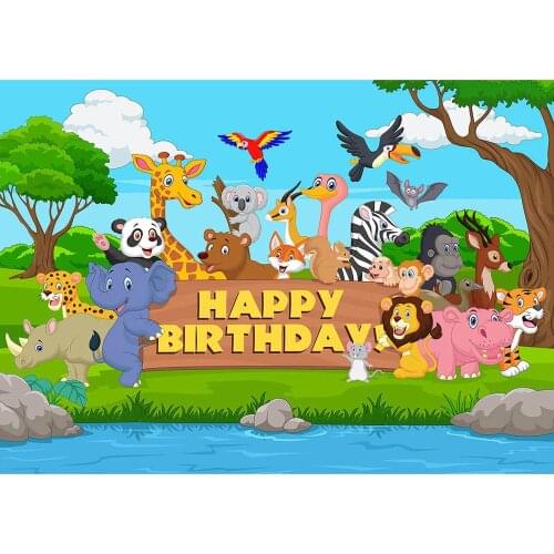 Cartoon Animals Safari Park Photo Backgrounds Customized Backdrop for Baby Children Birthday Party Photoshoot Photography Props