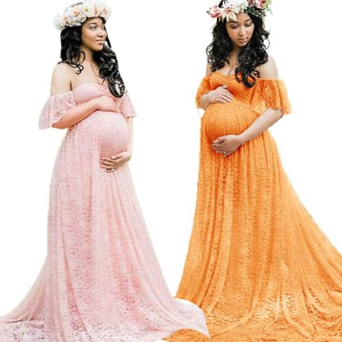 2021 New Lace Maxi Gown Maternity Photography Props Pregnancy Clothes Photography Long Dresses For Photo Shoot Pregnant Dress