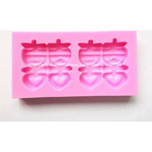 New! Free Shipping Double Happiness Shaped Silicone Mold Cake Decoration Fondant Cake 3D Food Grade Silicone Mould 226