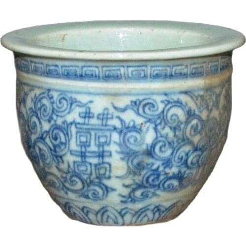 Early collection of hand-painted blue and white happy word small pot jar ornaments, brush wash decorative ornaments