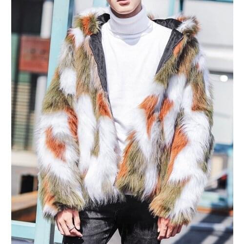 Colorful Fur Coat Men Winter Warm Short Style Outwear Faux Fur Coat For Men Fur Jacket Coat Fur Overcoat Chaqueta Cuero Hombre