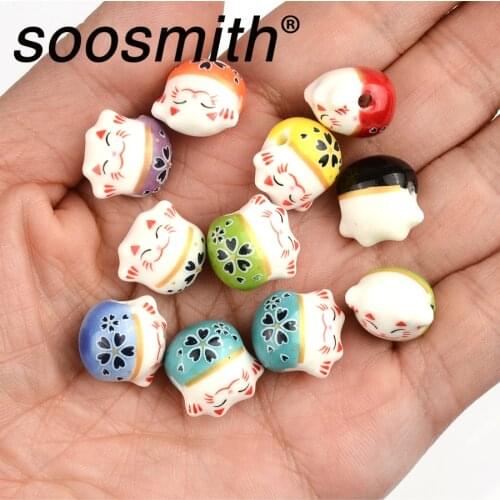 Cute Cat Shaped Ceramic Beads For Needlework Beads On The Neck are Large Charms Bracelets Necklace Handicraft Accessories