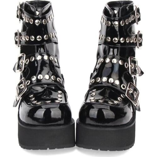 Princess sweet punk shoes The tide of popular womens punk dark big head rivet thick soled boots skid platform women pu7003