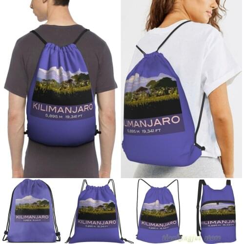 Mount Kilimanjaro Souvenir Design In Vintage Travel Poster Style Men Travel Sports Gym Bag Women Backpack Drawstring Bags