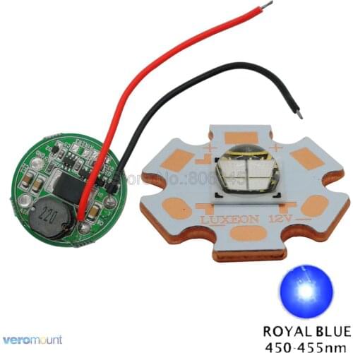 12W Rebel Royal blue 450nm - 455nm 12V 1A High Power LED Light 20mm 16mm Copper PCB With 28mm DC12V -24V 900mA Driver
