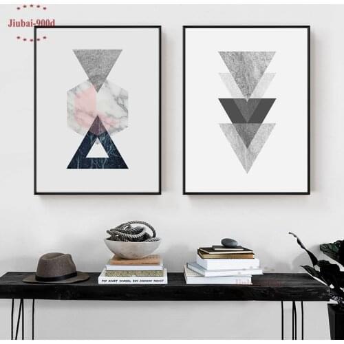 Nordic Style Vintage Geometric Canvas Art Print Poster, Marble Wall Pictures for Home Decoration, Giclee Wall Decor YM004