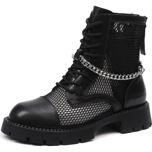 Woman Military Boots Girls Ankle Shoes Women Chain Platform Flats Ladies Round Toe Chelsea Boots Female Brand Motorcycle Boots