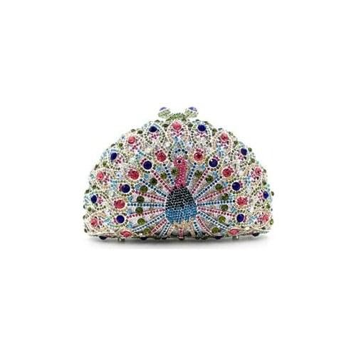 Women Gold Metal Peacock shape day Clutches Minaudiere Handbags Purses Diamond Evening Wedding Cocktail Clutch Bag pink/grey